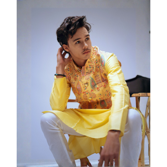 Yellow Nehru Jacket Set