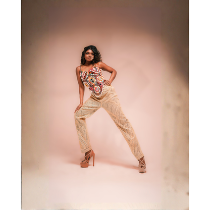 Boho Style Corset Blouse and Gold Pants