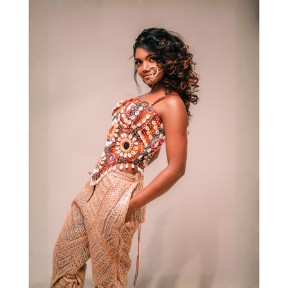 Boho Style Corset Blouse and Gold Pants