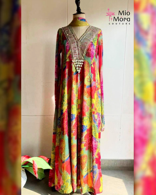 Yellow multicolor Anarkali