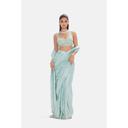 Sage Green Sequin Fusion Saree