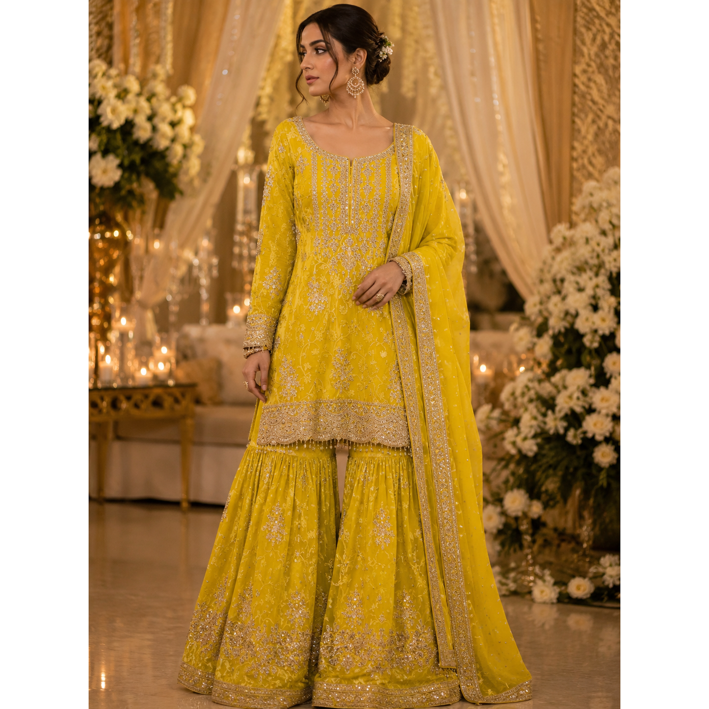 Sunshine Yellow Embroidered Sharara Set