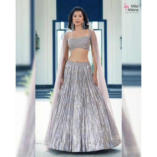 Brown Georgette Embroidered Lehenga Set