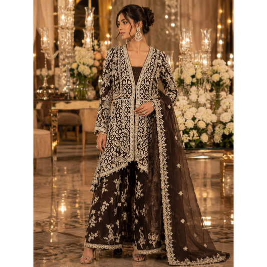 Espresso Brown Embroidered Sharara Set