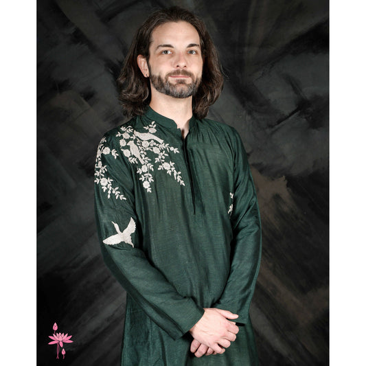 Green Kurta Set with White Embroidered Work