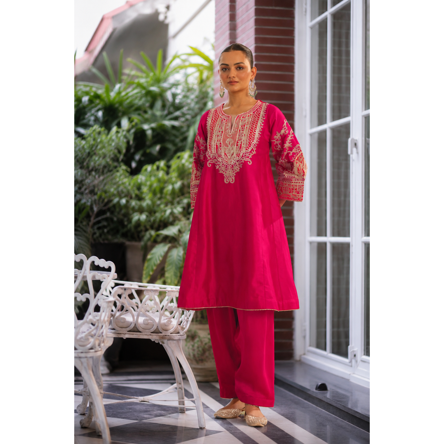 Fuchsia Pink Embroidered Kurta Set