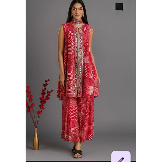 Crimson Printed Kurta & Palazzo Set