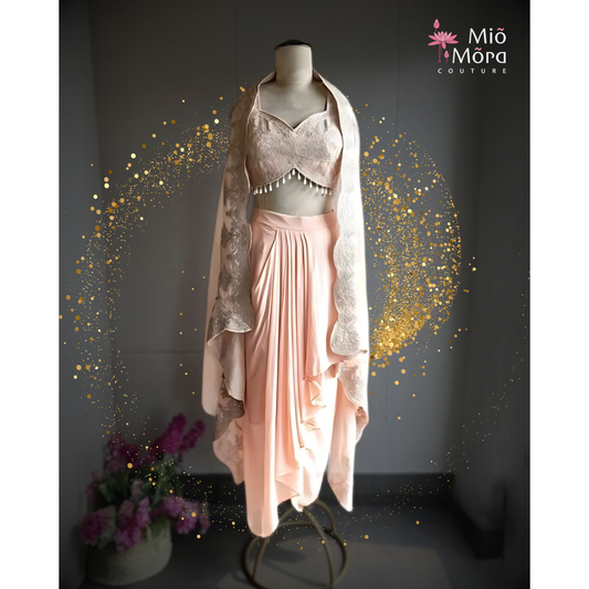 Peach Chiffon Cape Dress