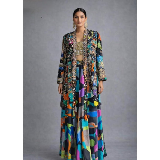 Multicolor Printed Three-Piece Co-Ord Set
