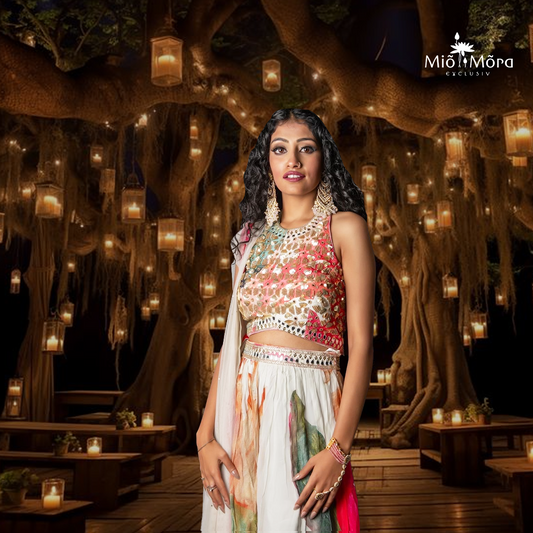 Embroidered Mirror Work Ready To Wear Lehenga & Blouse With Dupatta