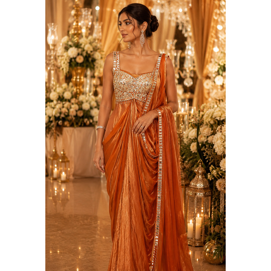 Burnt Orange Designer Saree