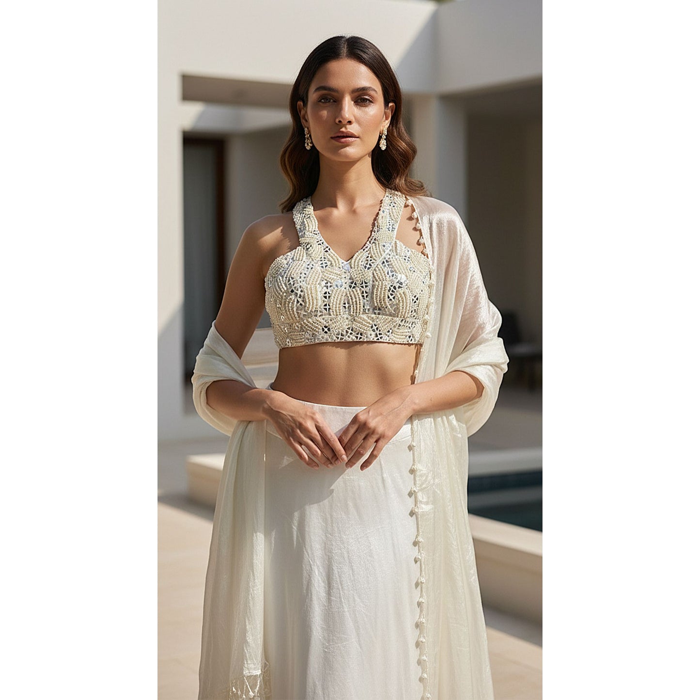 IVORY GEORGETTE EMBROIDERED CAPE SET