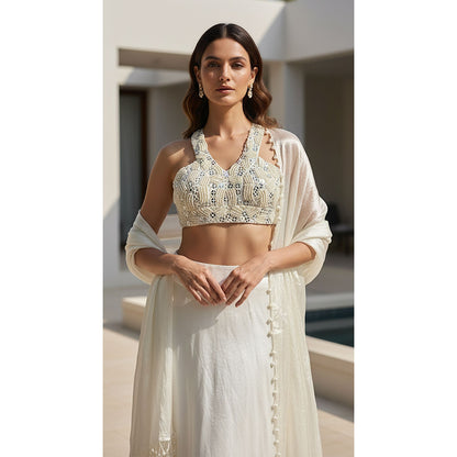 IVORY GEORGETTE EMBROIDERED CAPE SET