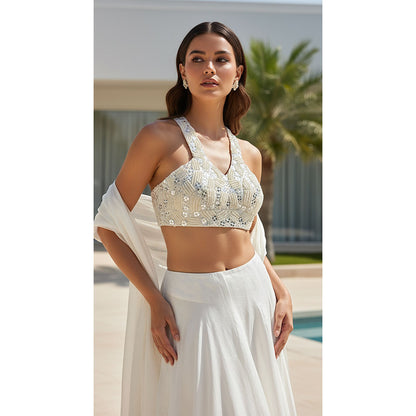 IVORY GEORGETTE EMBROIDERED CAPE SET