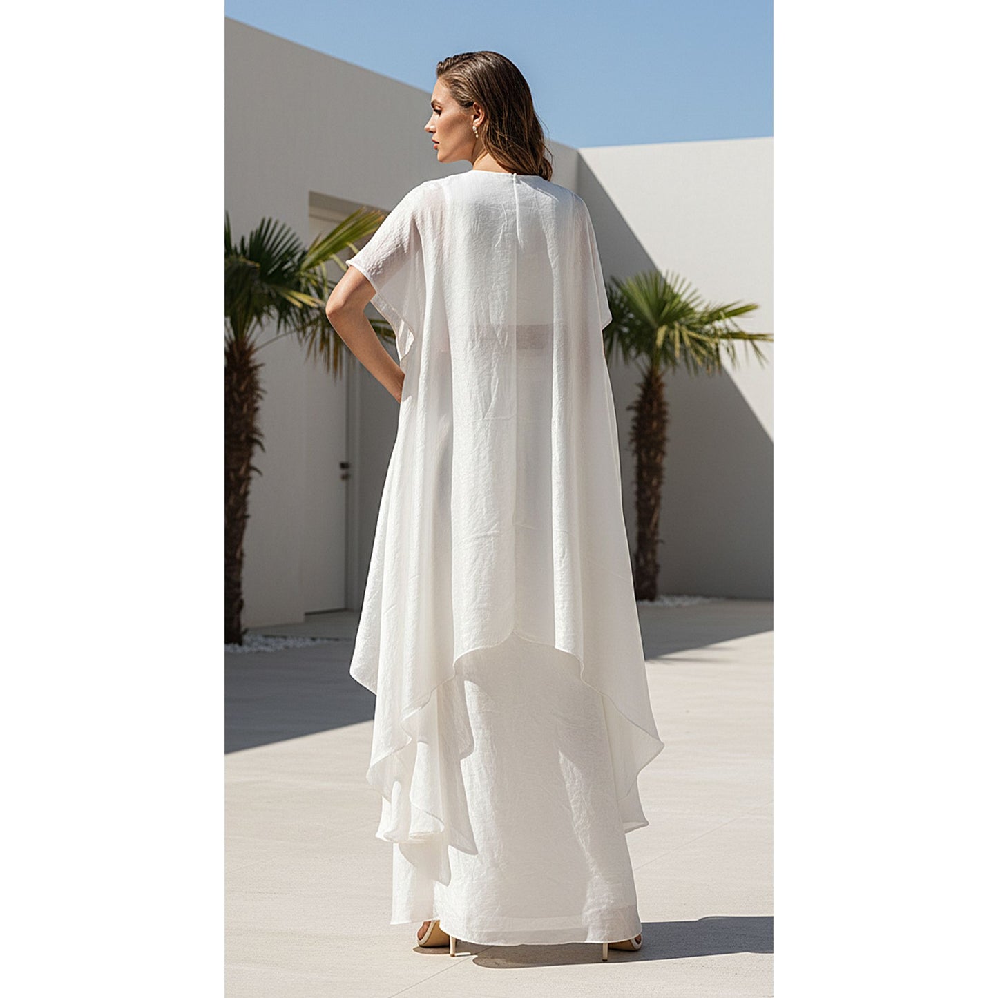 IVORY GEORGETTE EMBROIDERED CAPE SET
