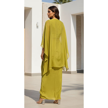 GREEN CHINON EMBROIDERED CAPE SET