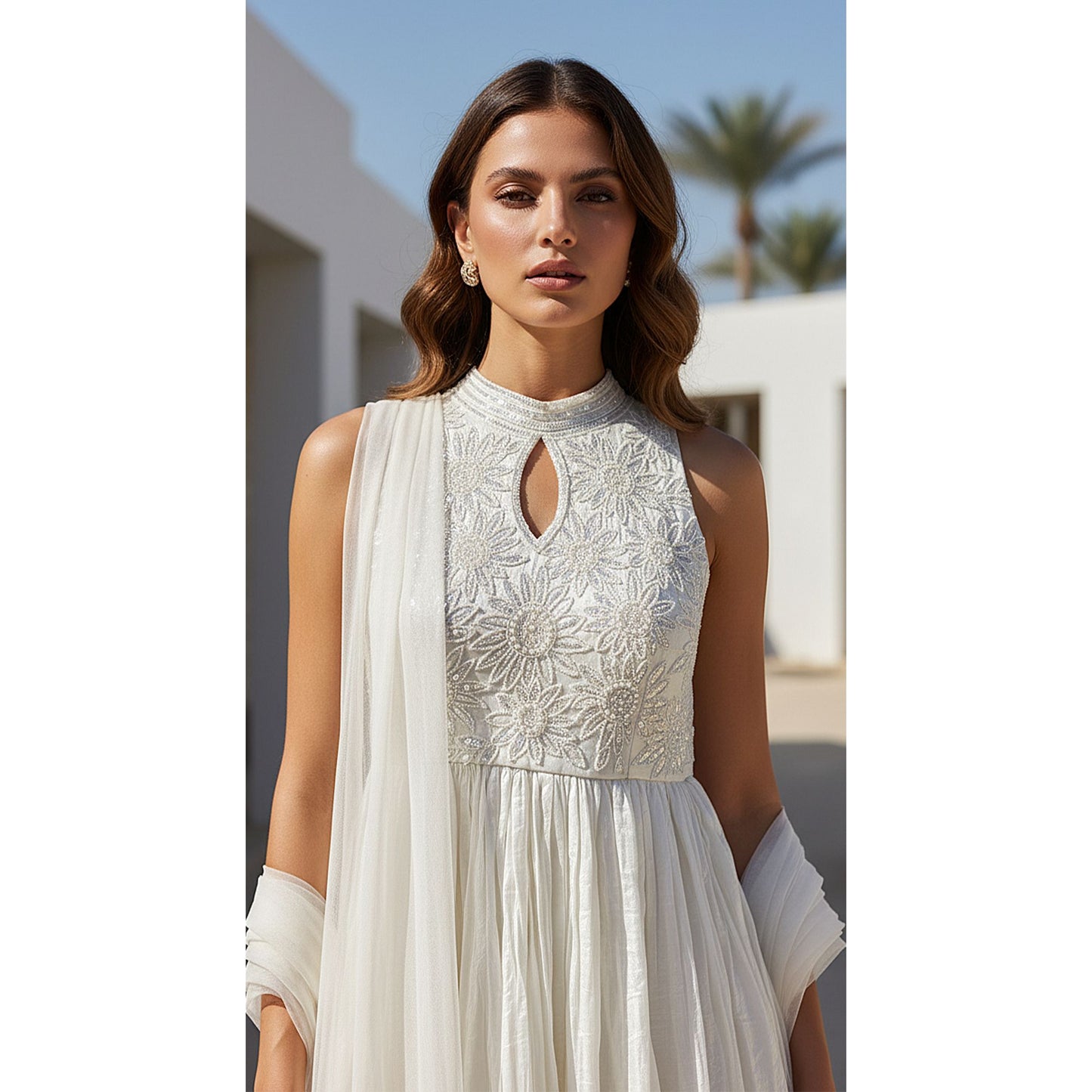 IVORY CRUSHED TISSUE PEPLUM SHARARA SET