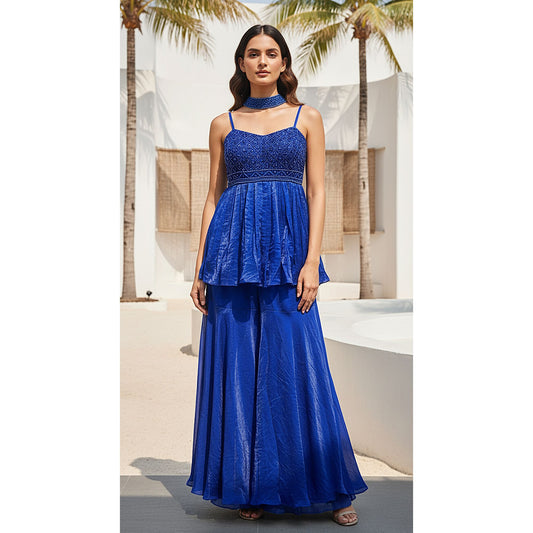 THE SAPPHIRE ECLAT PEPLUM SHARARA SET