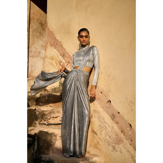 Silver Knitted Shirt and Sari Skirt