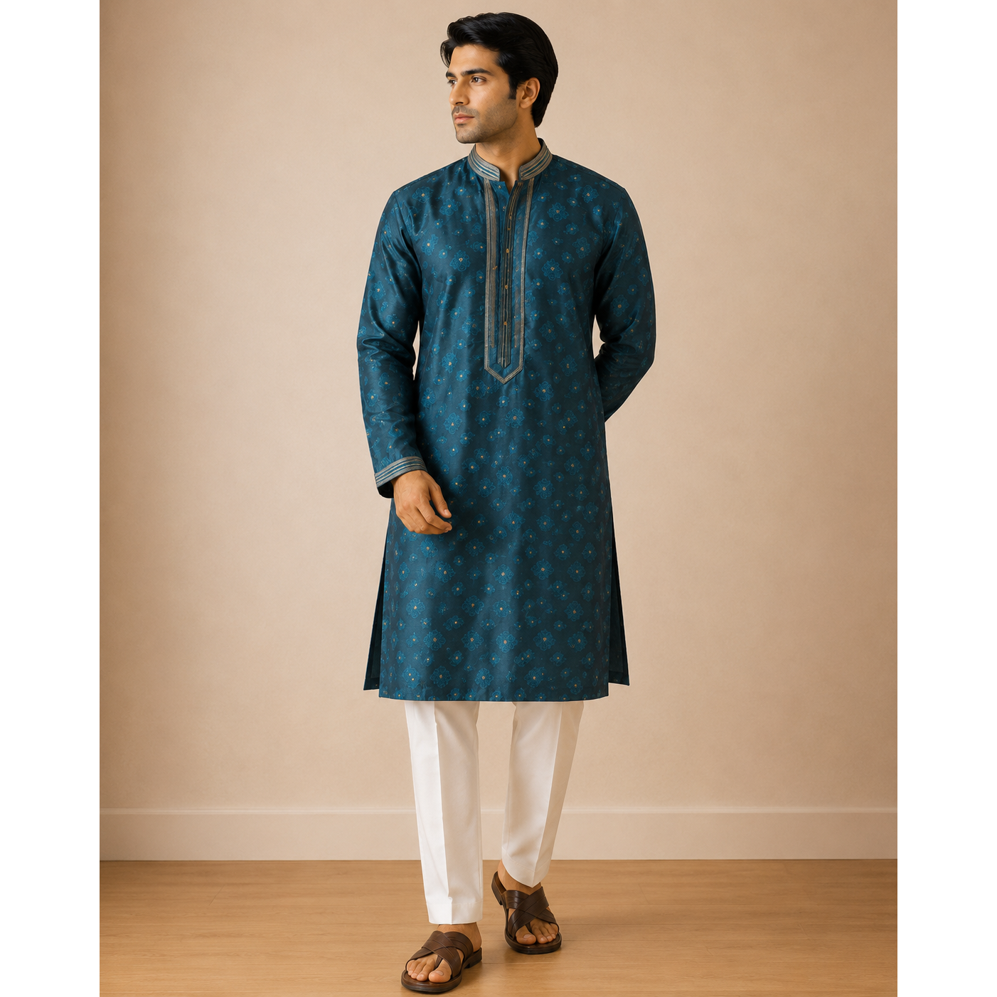 Dark blue/green Mens Kurta Set