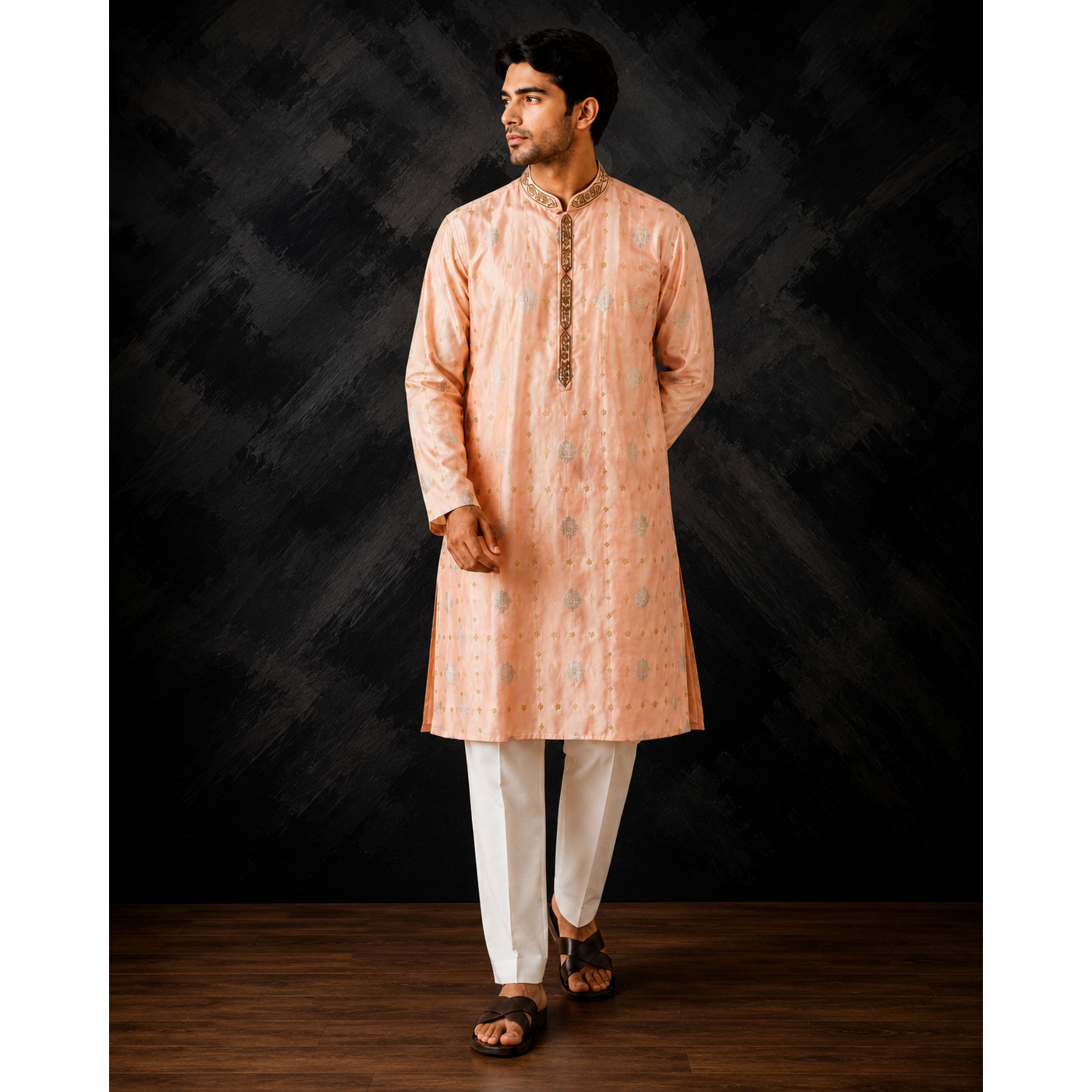 Men's Kurta set with gold and silver detailing