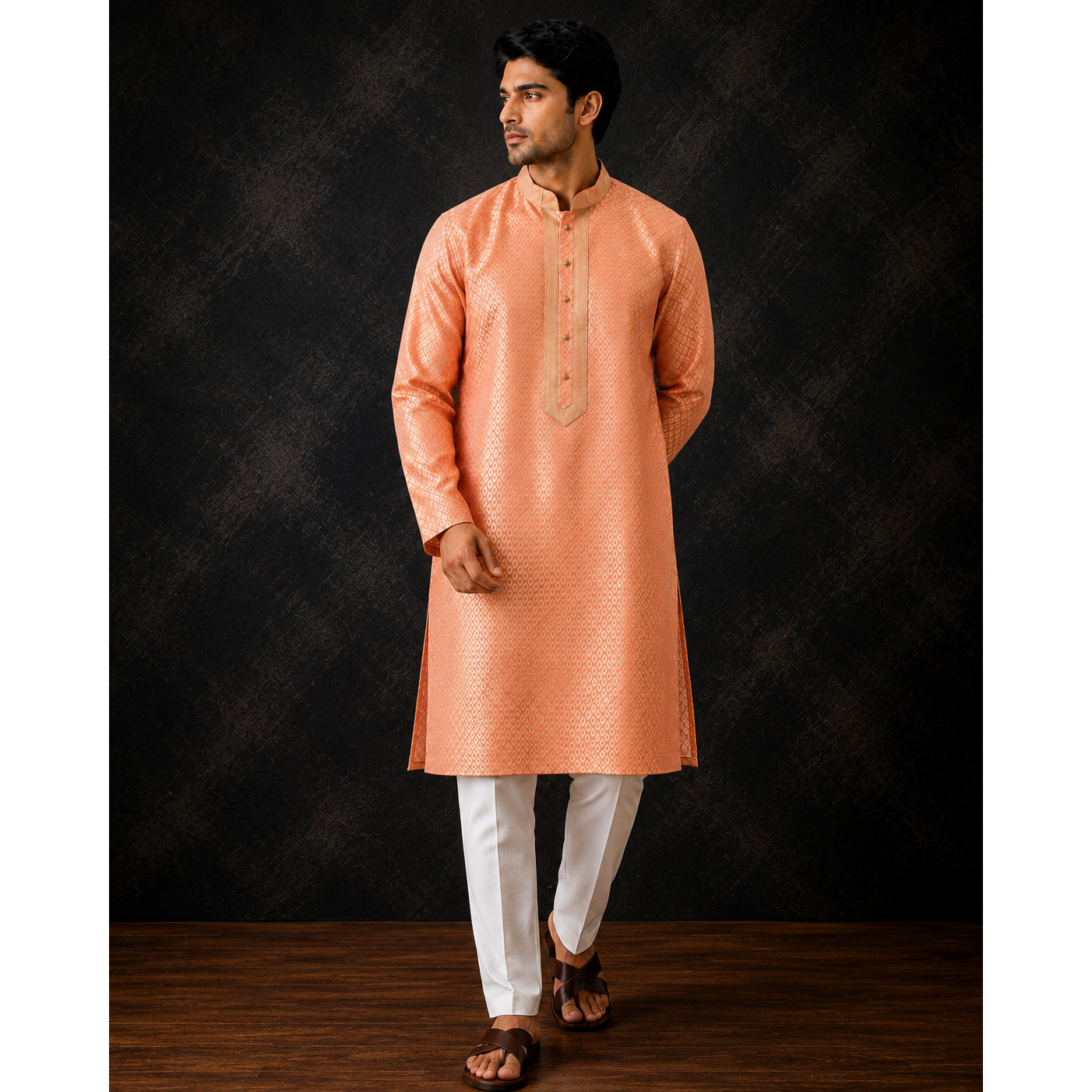 Mens Kurta set with Gold Detailing