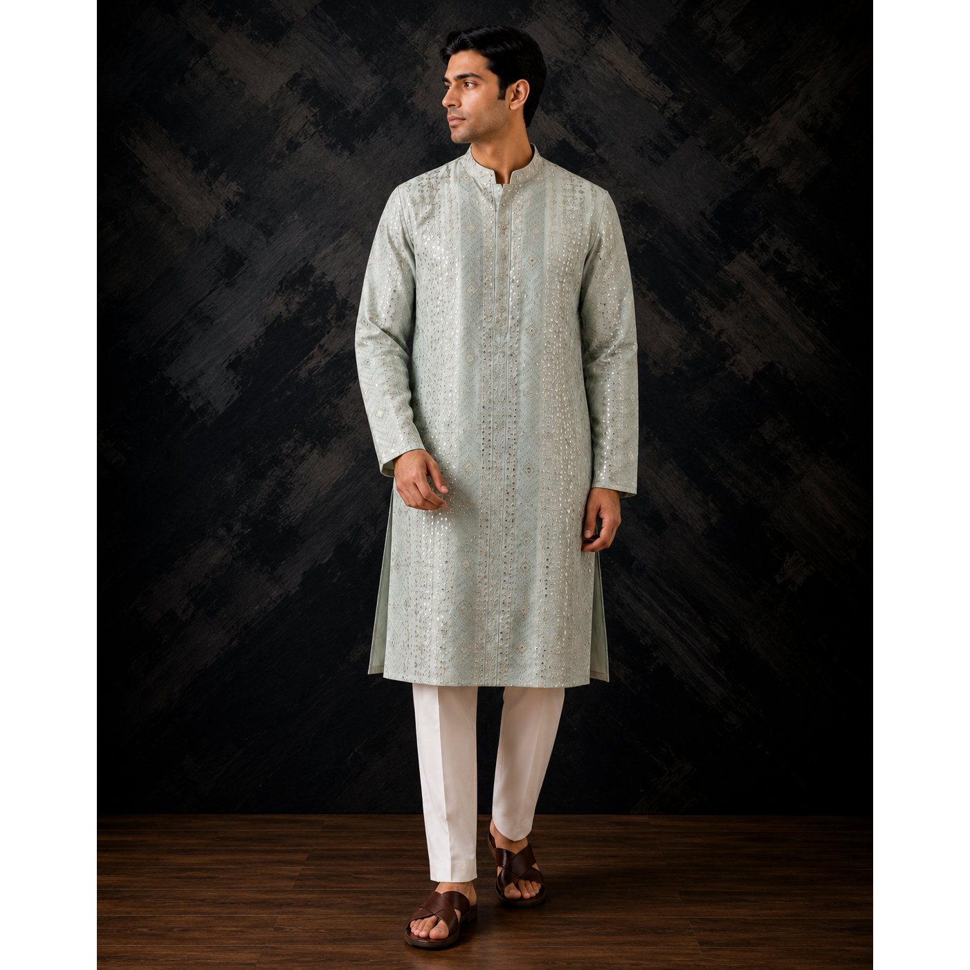 Light Blue mirror work kurta set