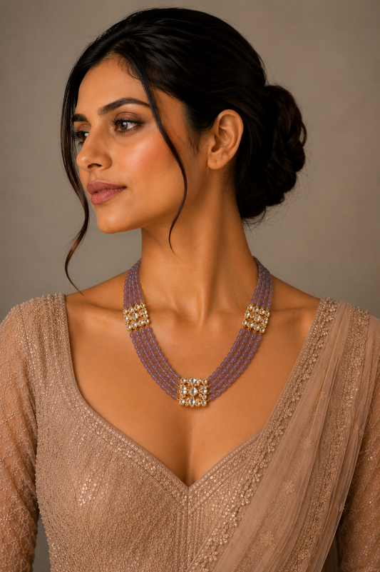 Lavender Beaded Silver Necklace Set