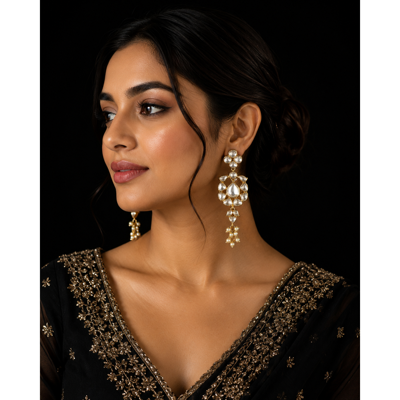Classic Kundan Drop Earrings with Pearl Tassels