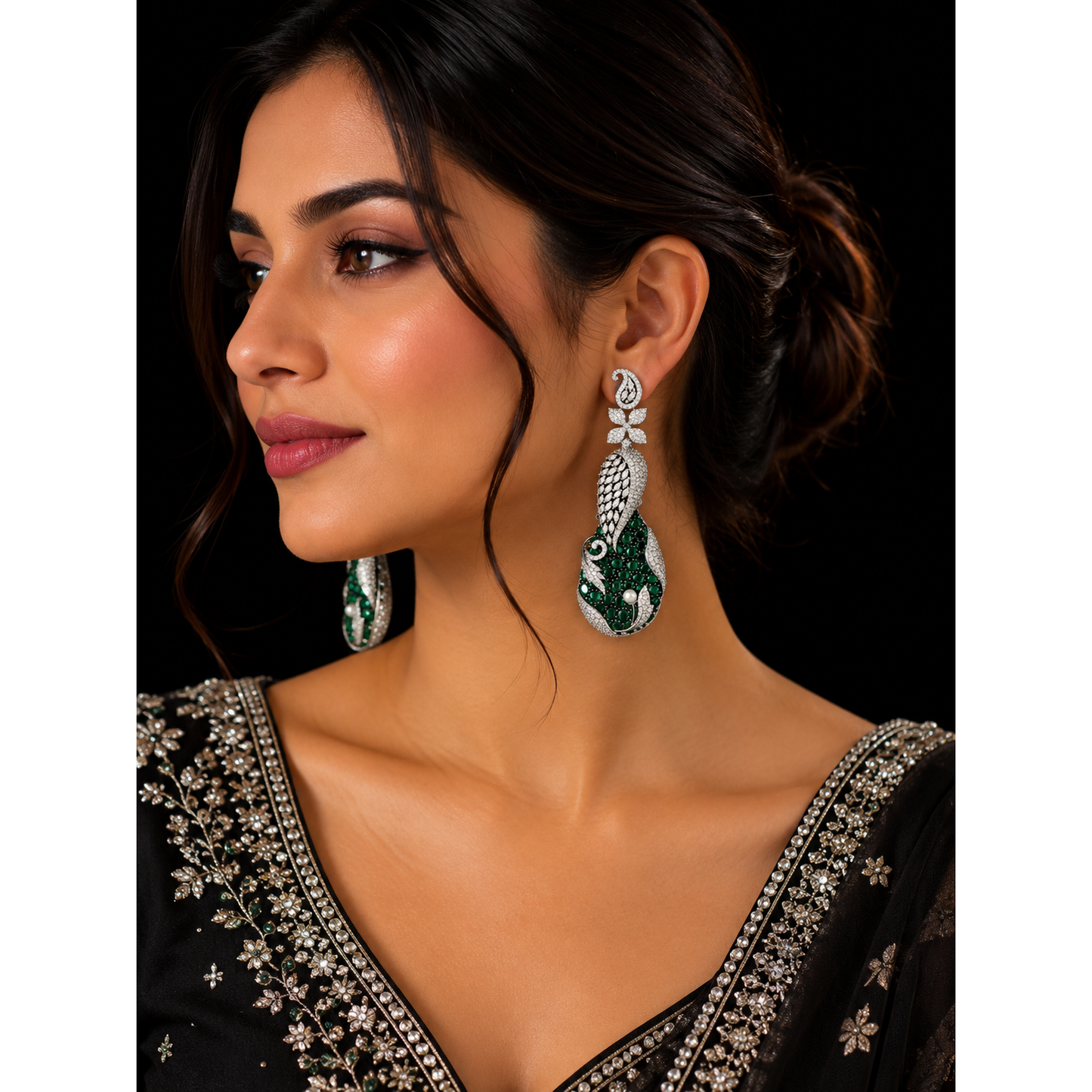 Emerald Crystal Peacock Statement Earrings