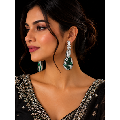 Emerald Crystal Peacock Statement Earrings