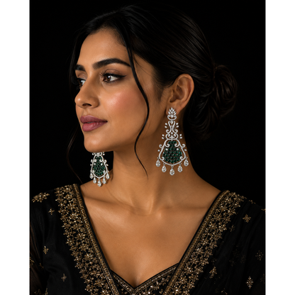 Emerald Crystal Chandelier Statement Earrings