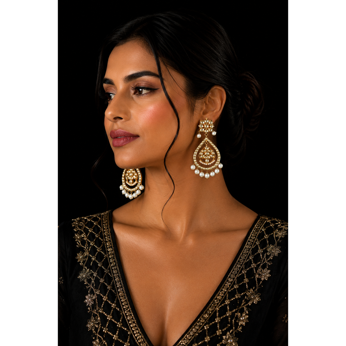 Classic Kundan Pearl Teardrop Earrings