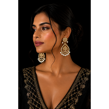 Classic Kundan Pearl Teardrop Earrings