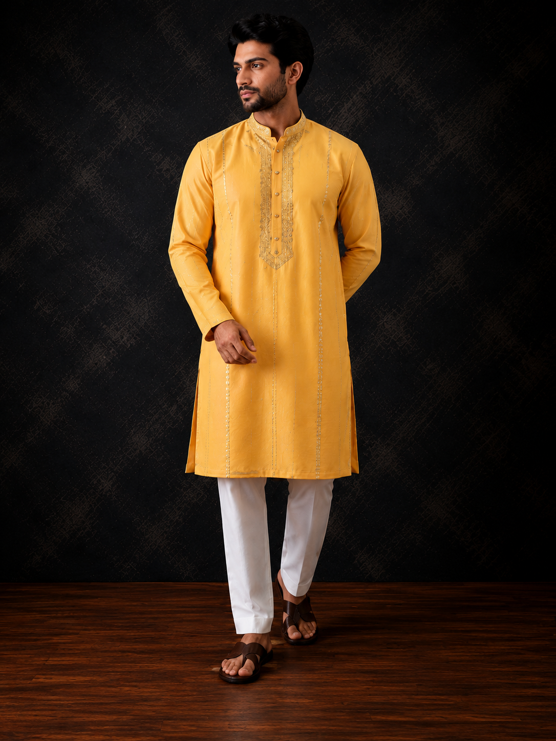 Sunshine Yellow Embroidered Men's Kurta Set