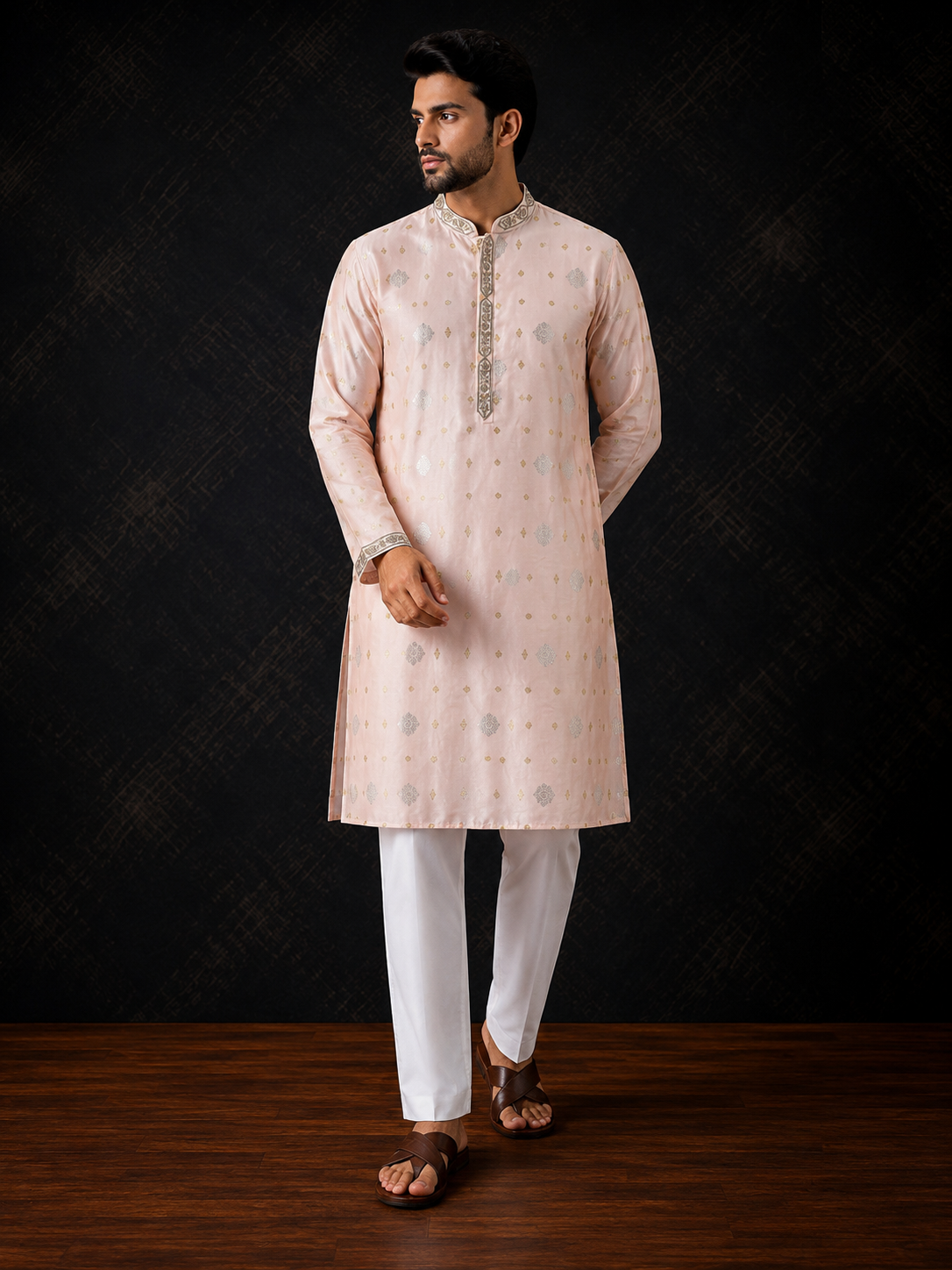 Blush Pink Embroidered Men's Kurta Set