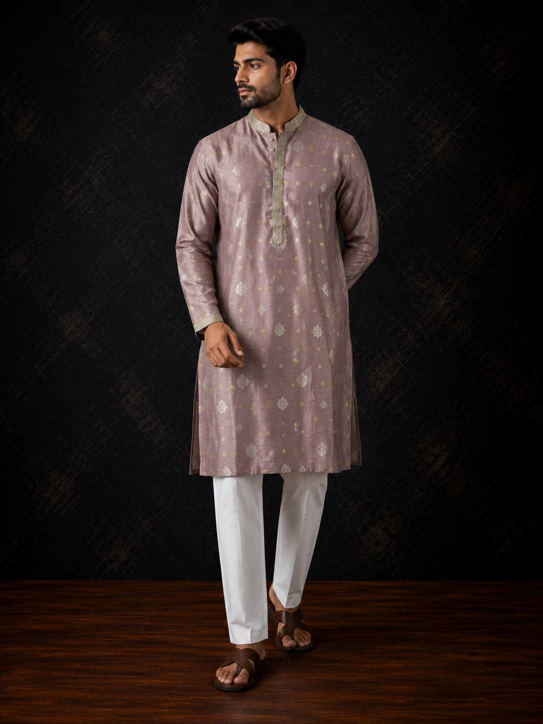 Dusty Mauve Woven Men's Kurta Set