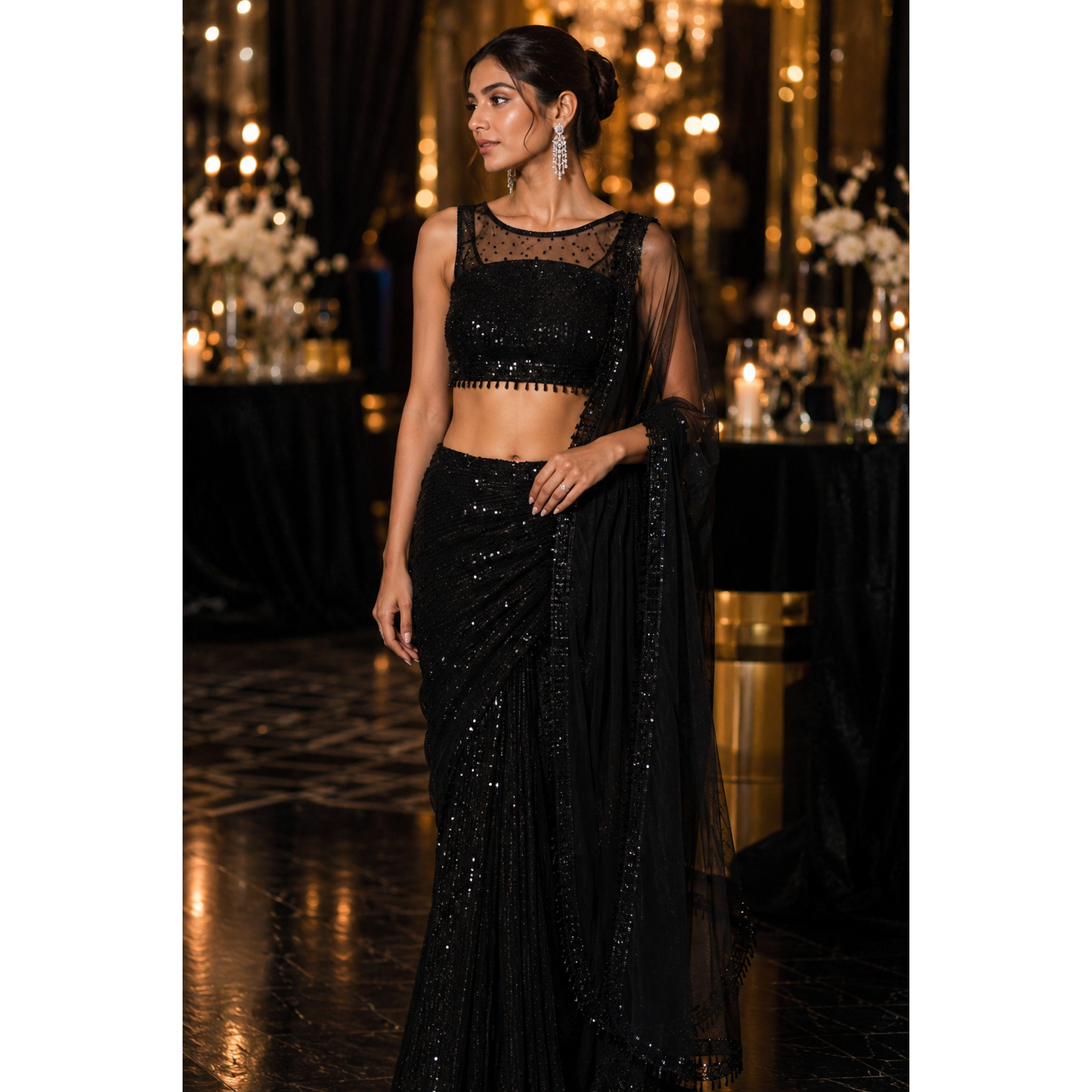 Midnight Noir Sequin Saree