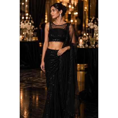 Midnight Noir Sequin Saree