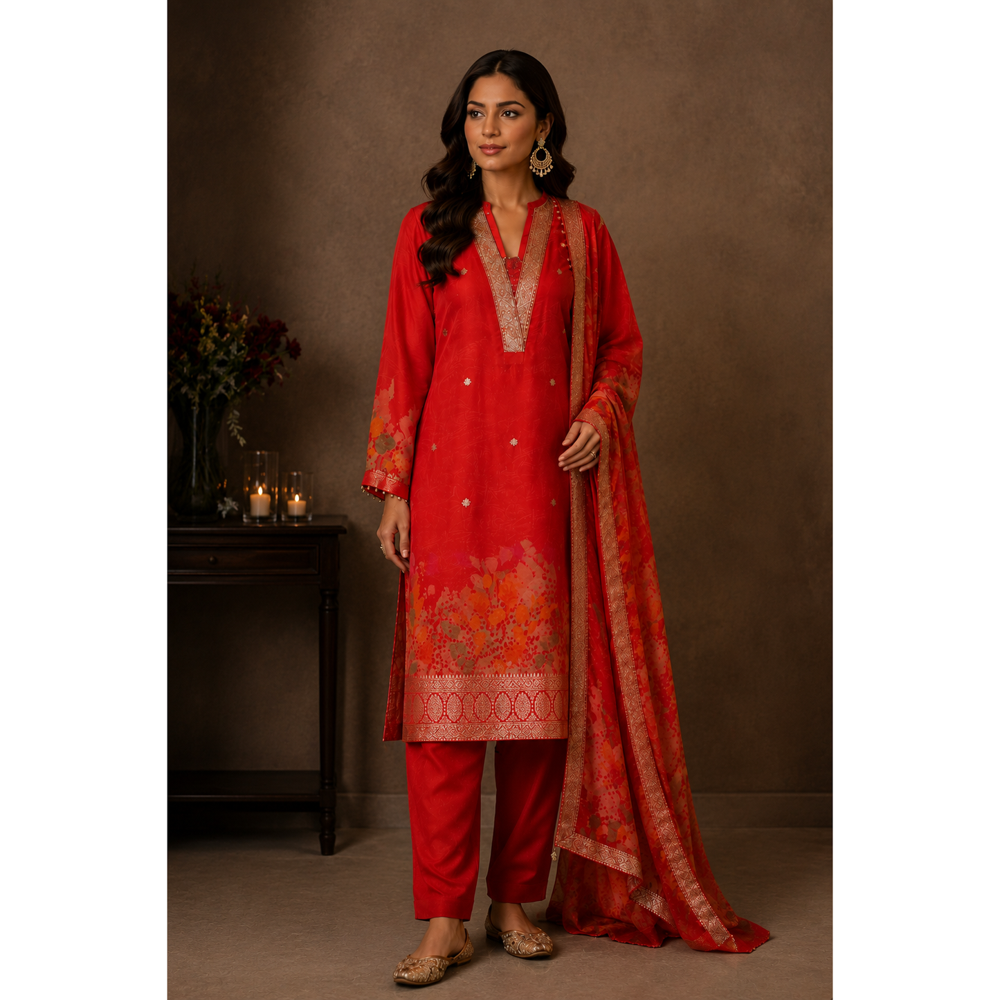 Red Banarsai Suit with Duppatta