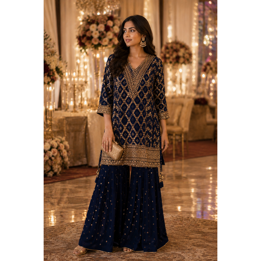 Blue Banarasi Suit with Duppata