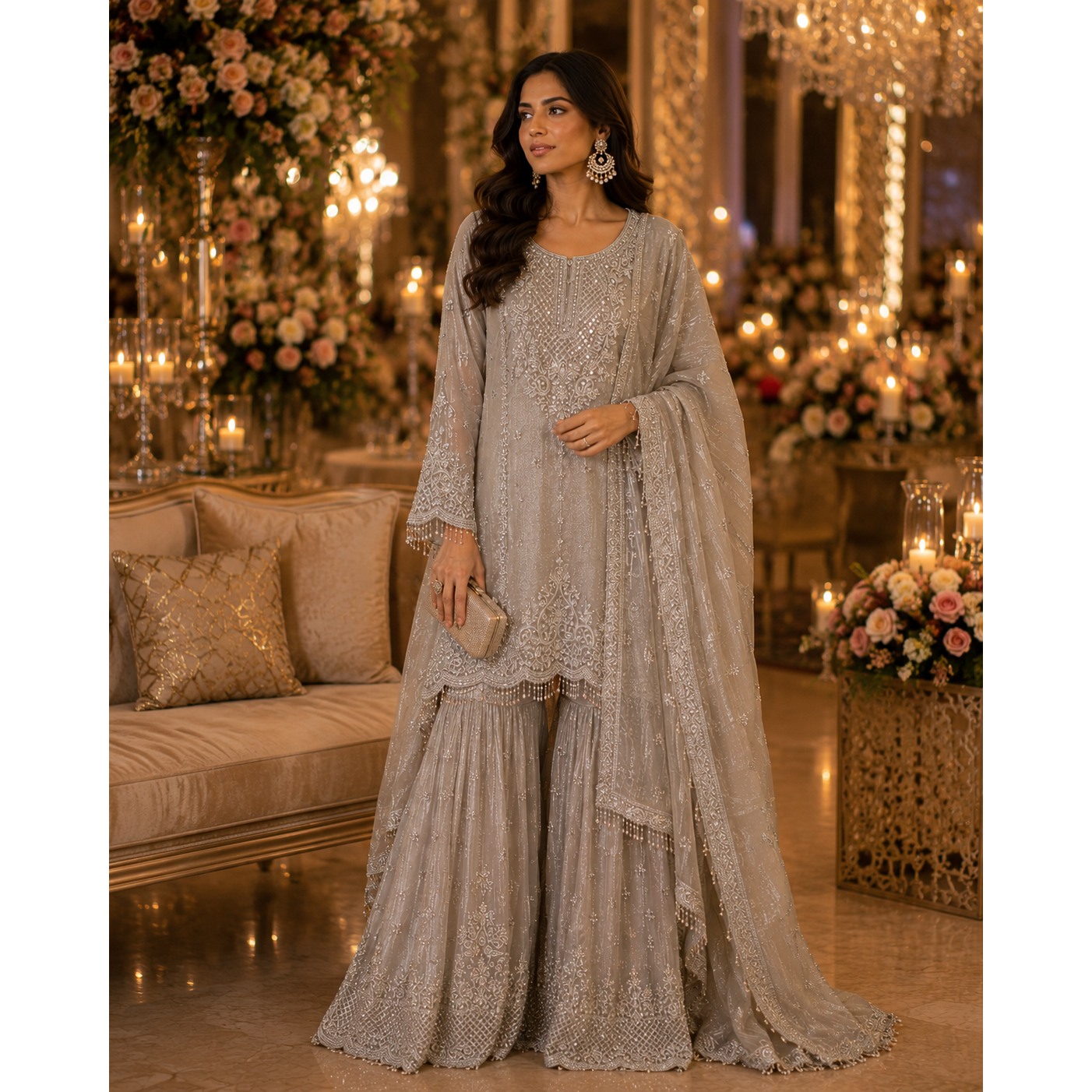 Grey and Silver Sharara Set