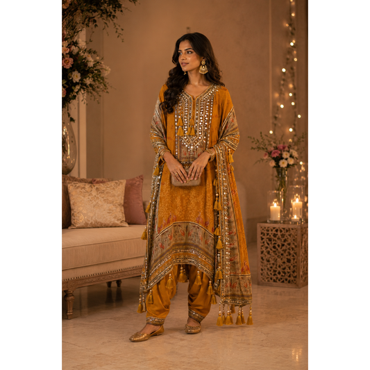 Yelow Kaftan Suit Dress