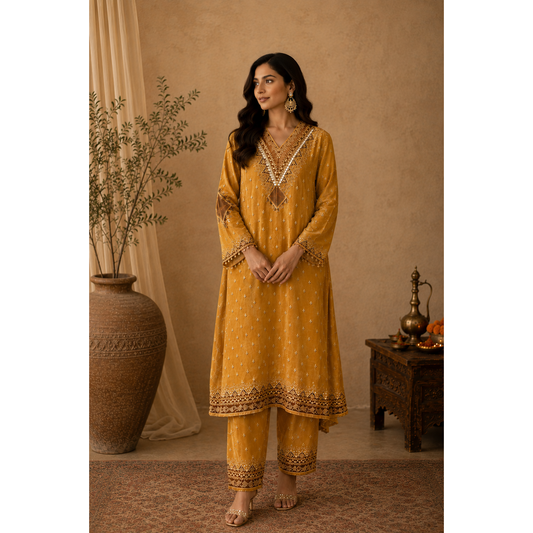 Yellow and brown Kaftan Suit