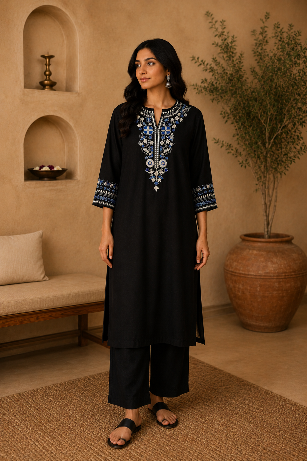 Black and Blue Embroidered Suit