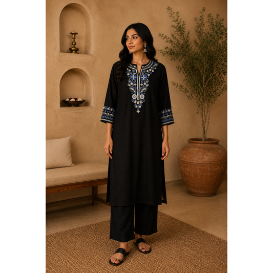 Black and Blue Embroidered Suit