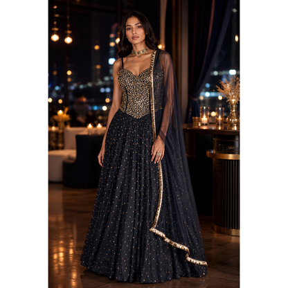 Black Lehenga with gold Detailing