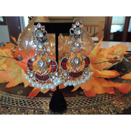 Bridal Red Kundan Earrings