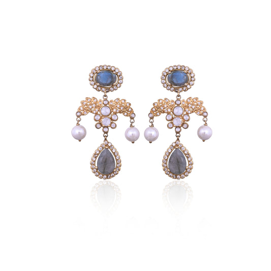 Blue Sapphire Stones with Kundan Stone Earrings