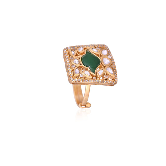 Pure Silver Gold-Plated Kundan-Studded Finger Ring